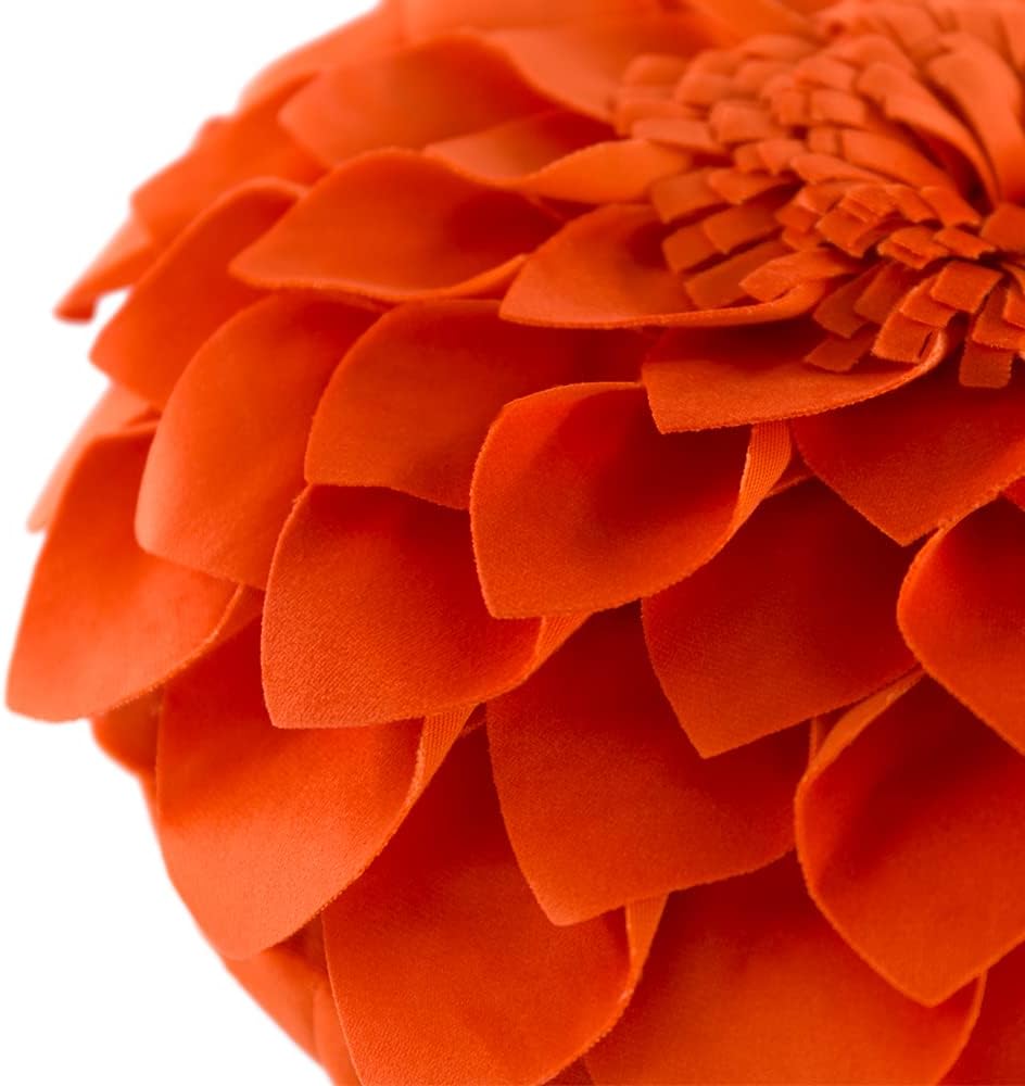 JWH Handmade 3D Flower Throw Pillow Covers Decorative Round Cushion Floral Accent Pillow Cases Velvet Pillowcase for Living Room Bed Couch Bedroom 14 Inch Orange