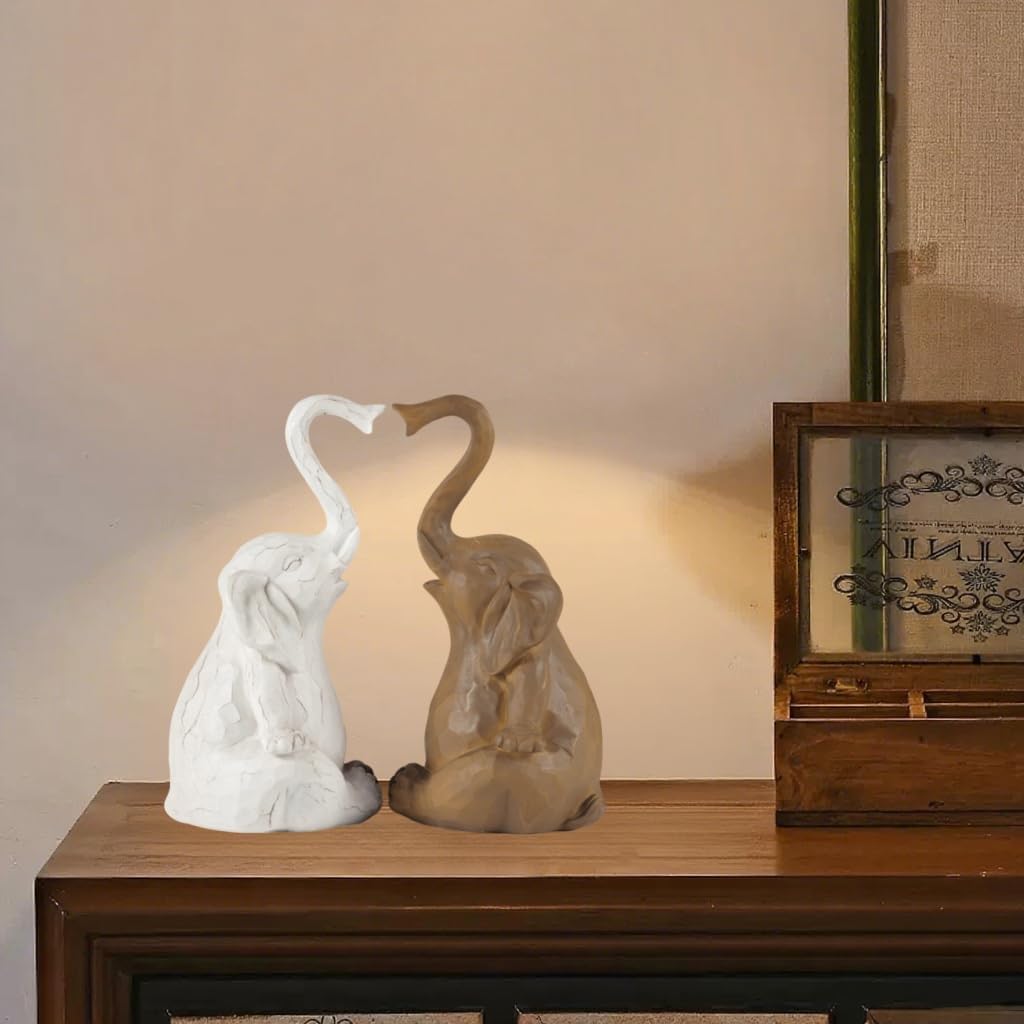 Loving Pair of Elephants, Elephant Statues for Home Decor, Elephant Figurines for Shelf, Table or Living Room, Symbol of Love and Harmony, Gift for Women, Mom, Couples