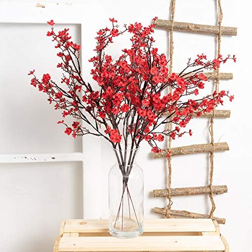 Hananona 10 Pcs Babys Breath Artificial Flowers Real Touch Fake Red Flowers Silk Plants for Christmas Home Decor Indoor Floral Arrangement Table Centerpieces Halloween Decor (Red, 10)