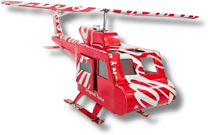 DYI Handcrafted Helicopter Model Made from Recycled Beer Cans — Small — Unique Gift for Beer Lovers, Dad, or Collectors — Eco-Friendly Bar Décor (Red)