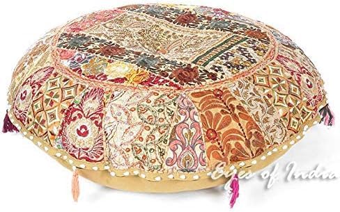 Eyes of India Round Floor Seating Meditation Patchwork Pillow Cushion Cover Colourful Decorative Throw Indian Bohemian Accent Boho Chic Handmade Cover Only