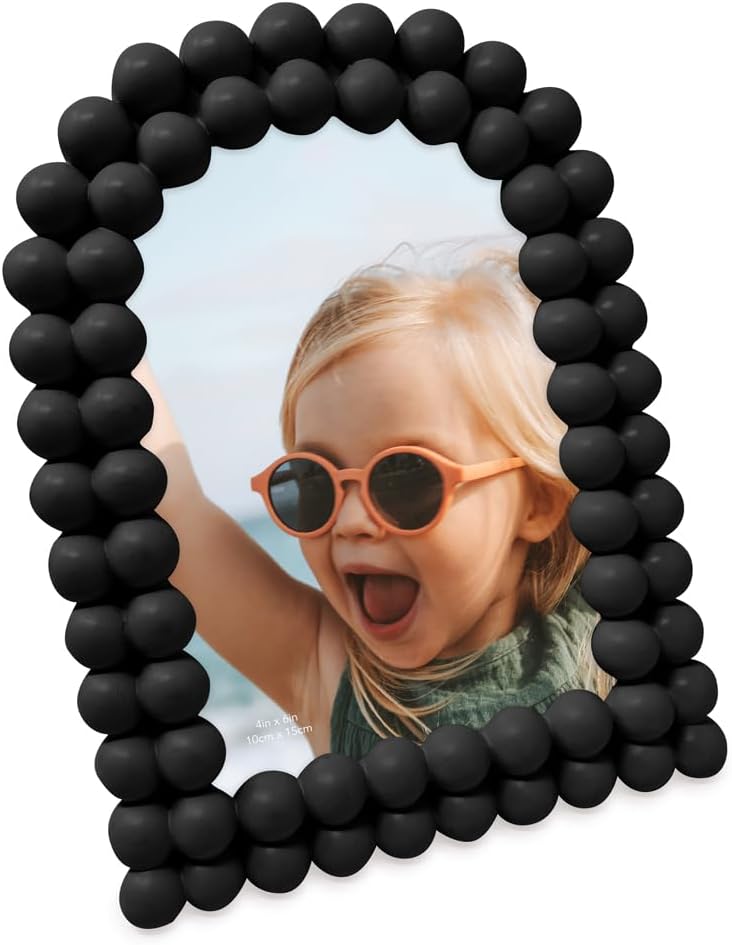 Isaac Jacobs 4x6 Matte Black Double Bauble Arch Photo Frame with Black Fabric Easel, Tabletop, Wall-Mountable, Shelf and Desk, Decorative Art Design, Home Décor (4x6, Matte Black)