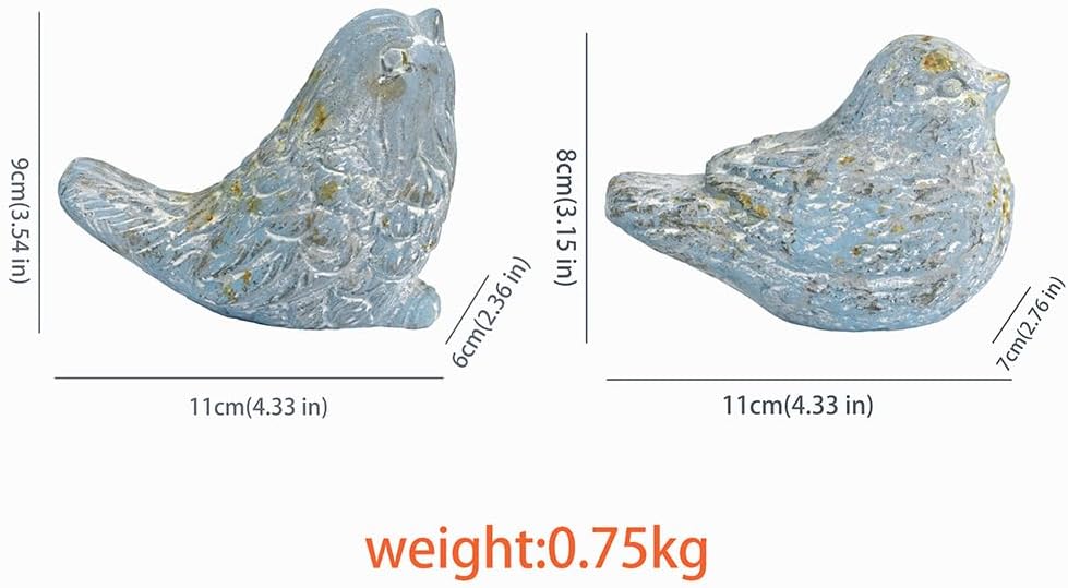 BIG FORTUNE Outdoor Bird Statues Bird Decor Figurines for Home Cement Bird Sculpture for Patio Yard Lawn Ornament, 2style/Set,Indoor Outdoor Bird Decorations Statue(Blue)