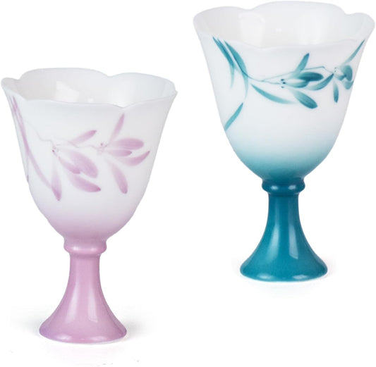 KAMMAK Ceramic Tea Cups Small, Cute Vintage Coffee Cup Set of 2, Porcelain Teacups Espresso Mug, 1.5oz Hand Painted Chinese Afternoon Tea Party Mugs, Birthday Gift for Women Men, Spring Beauty