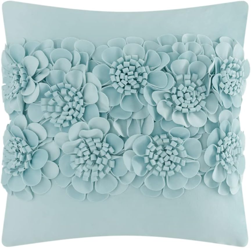 JWH Handmade 3D Flower Throw Pillow Covers Aesthetic Decorative Colorful Floral Accent Pillow Cases Stereo Pillowcase Cute Cushion for Car Bed Couch Bedroom 18x18 Inch Light Blue