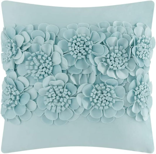 JWH Handmade 3D Flower Throw Pillow Covers Aesthetic Decorative Colorful Floral Accent Pillow Cases Stereo Pillowcase Cute Cushion for Car Bed Couch Bedroom 18x18 Inch Light Blue