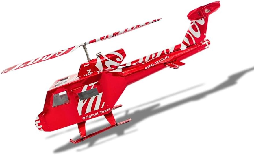 DYI Handcrafted Helicopter Model Made from Recycled Beer Cans — Small — Unique Gift for Beer Lovers, Dad, or Collectors — Eco-Friendly Bar Décor (Red)