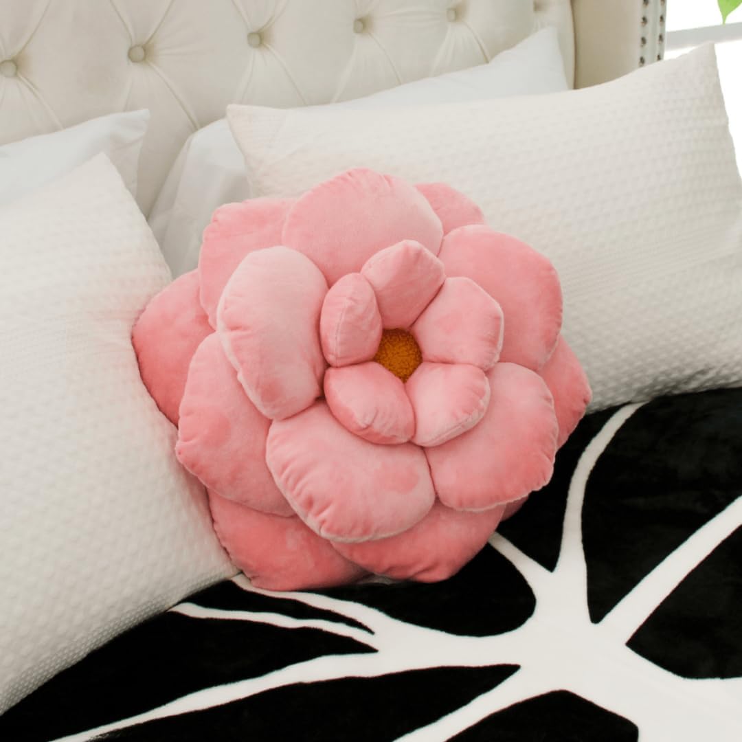 Green Philosophy Co. Camellia Plush Flower Pillow - Millenial Pink