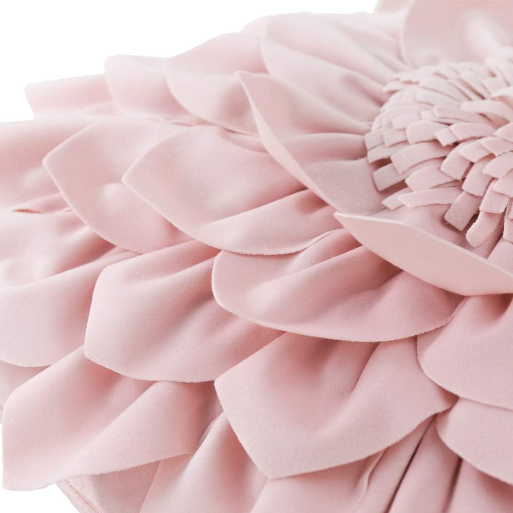 Decorative 3D Flower Throw Pillow Covers Handmade Pillowcases for Sofa Bed Home Room Decor 18 x 18 Inch Light Pink