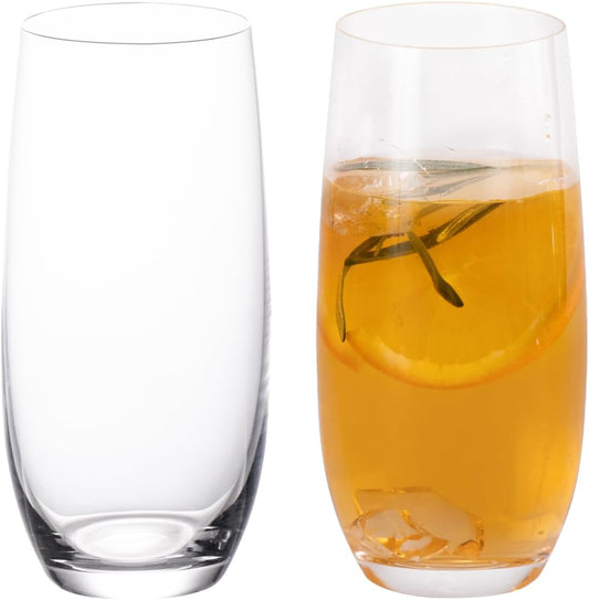 KAMMAK Drinking Glasses Set of 2, 15oz Crystal Water Glasses, Everyday Tall Glass Cups, Highball Glass for Cocktail, Juice, Mojito, Iced Tea, Kitchen and Bar Glassware Gifts, Collins Glasses
