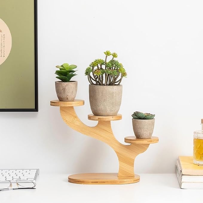 3 Tiered Desk Plant Stand Bamboo Tree Plant Shelf Tabletop Succulent Herb Stand Desktop Plant Stand Indoor Plant Rack for in Living Room Office Decoration (3 Tiered)