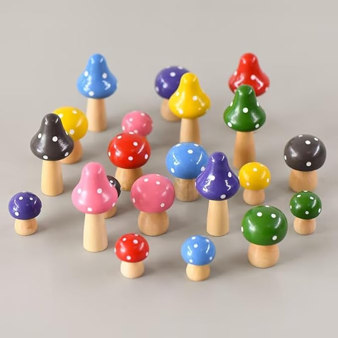 3Pcs Mushroom Decor Wooden Mini Figures Fairy Garden Accessories 2.9in 1.8in 1.2in Cute Miniature Mushrooms Home Decor for Bedroom Office Bonsai Fairy Garden Pink