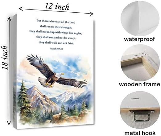 Isaiah 40 31 Christian Canvas Wall Art But Those Who Wait On The Lord Bible Verse Poster Prints Scripture Decor Ready to Hang Home Office，Living Room，or Personal Space Framed 12 * 18 Inch