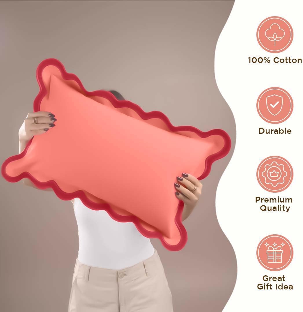 Folkulture 2 Pack 20" x 12" Coral Red Scallop Throw Pillow Covers, Boho Decorative Pillows for Living Room, Bedroom, Outdoor, Farmhouse, Neutral Christmas Decor