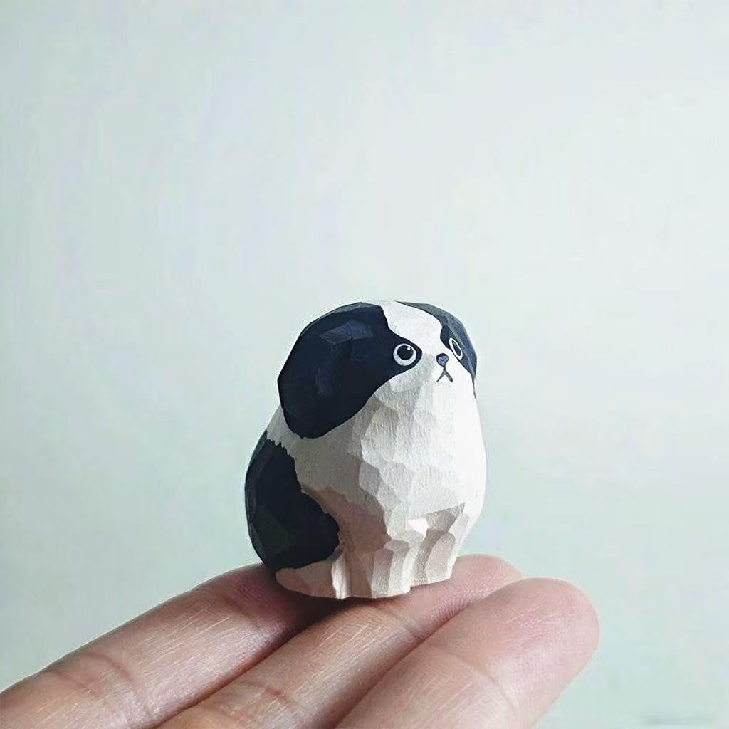 HandCarved Wooden Border Collie Figurine – Small 1.4" Carved Dog Statue with Round Base, Cute Desk or Shelf Decor, Unique Collectible Pet Memorial and Thoughtful Gift for Dog Lovers