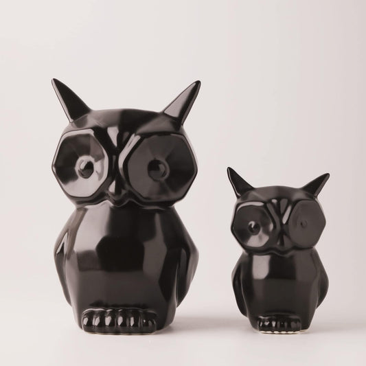 GOODSTART Owl Statue for Home Decor Glazed Ceramic Owl Figurine Modern Bird Figurine Owl Statue for Cabinet Fireplace Mantel Living Room Bedroom Ornaments, Owl Gifts for Owl Lover (Black)
