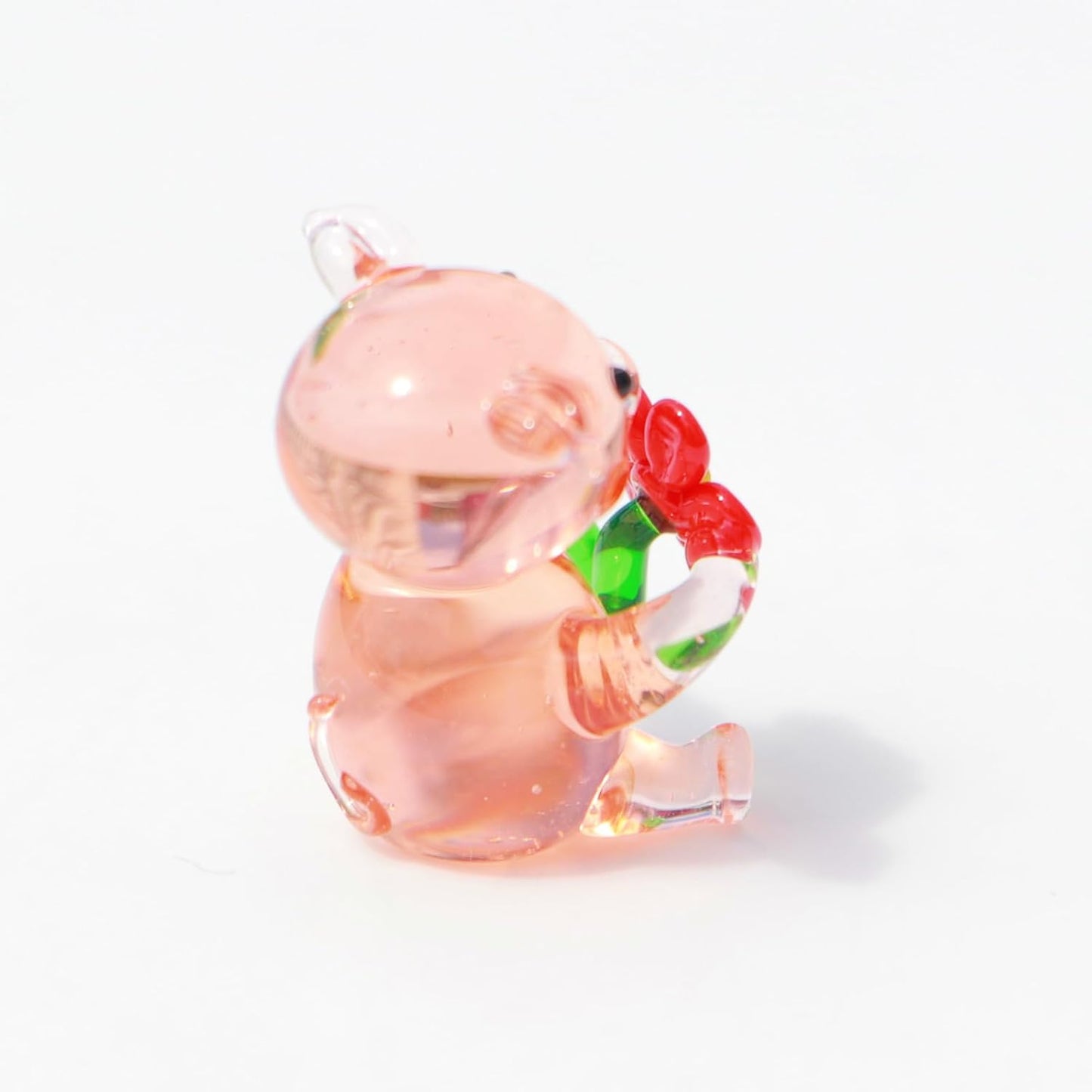 Miniature Hand Blown Glass Pig Figurine Crystal Animal Decor, Home Statues Collectible Figurines 3D Animal Ornament for Women & Men Flower