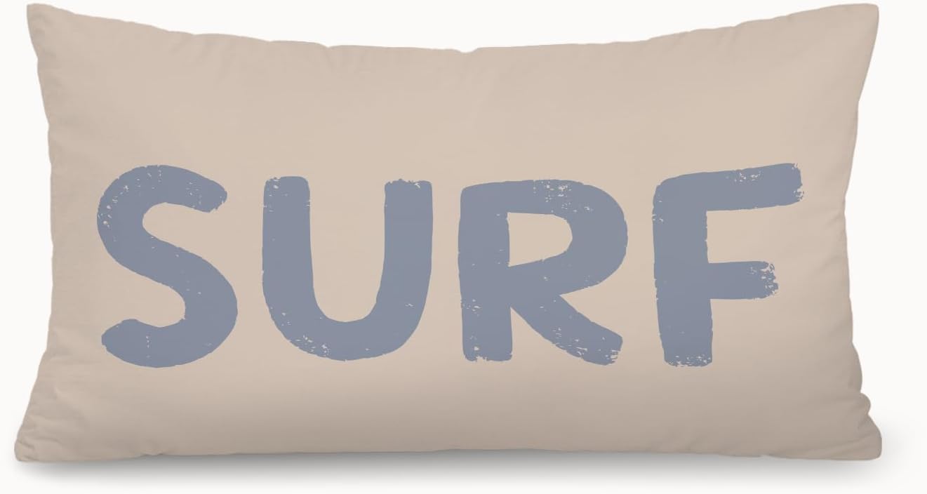 Coastal Beach Surf Room Decor 12x20 Pillow Cover, Nautical Coastal Beach Retro Surf Decorative Lumbar Pillow Covers for Girls Boys Bedroom College Dorm Sofa Couch