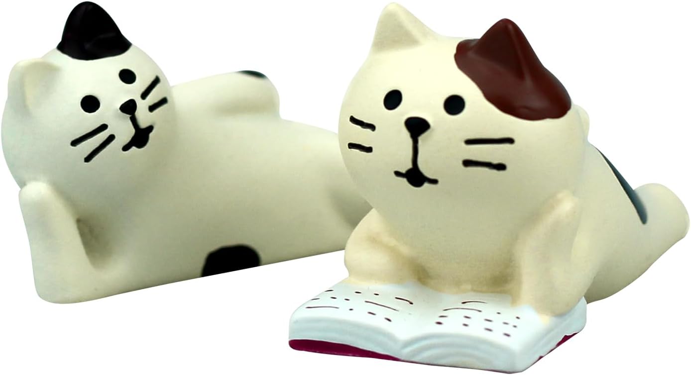 Cute Mini Lazy Cat Reading Book Figurine Resin Cat for Office, Home Decoration Perfect Cute Cat Gift for Cat Lovers