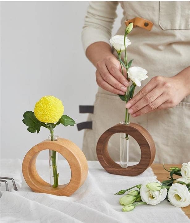 WONQEXZ Tabletop Vase,Modern Boho Planter Propagation Vase,Indoor Plant Pots for Desk Decor,Yellow Wooden Flower Vase,Plant Gift,1.6 * 4.9 * 4.3in,Plants Not Included