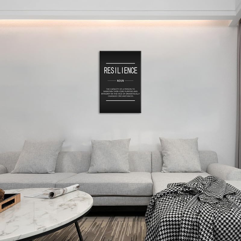 Inspirational Wall Art Motivational Posters Prints on Canvas Modern Inspiring Quotes Painting Resilience Noun Picture Artwork Home Living Room Office Decor Wooden Framed Ready to Hang[24''W x 36''H]