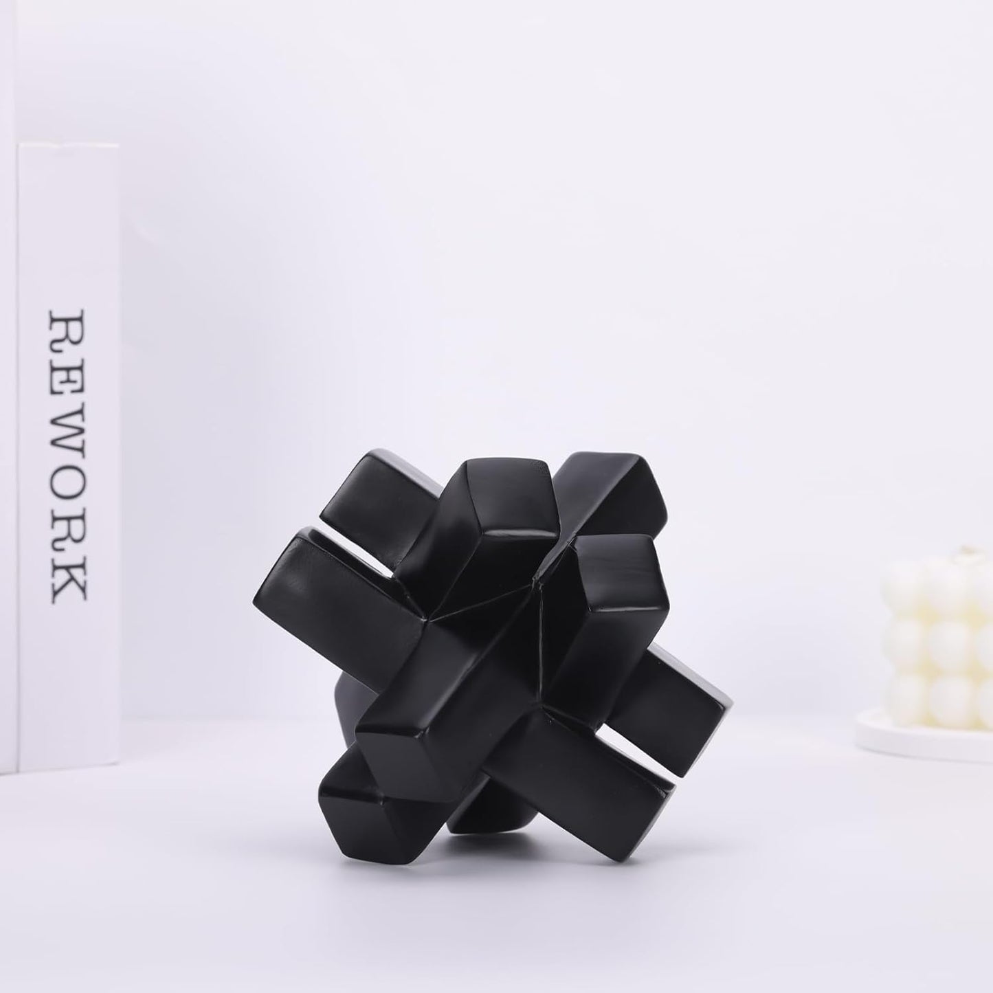 Black Knot Decor Knick Knacks for Shelves, Black Geometric Sculpture Statue Modern Decorative Objects Shelf, Black Home Décor Accents, Minimalist Bookcase Tv Stand Coffee Table Entrance Decor Objects