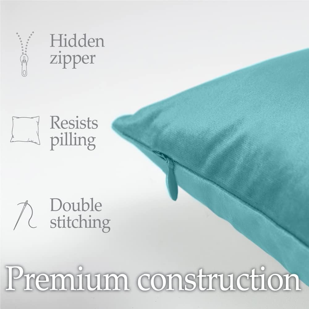 lalaLOOM Velvet Throw Pillow Covers, Set of 2, 18x18 Decorative Square Pillows Home Decor, Soft Accent Cases, Silky Machine Washable Pillowcases for Sofa, Couch, Bedroom, Living Room, Turquoise