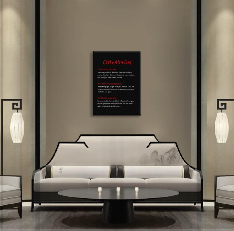 Inspirational Quote Canvas Wall Art Motivational Ctrl Alt Del Painting Poster Inspiring Entrepreneur Picture Prints Artwork Decor Framed for Home Office Living Room Ready to Hang[18''W X 24''H]