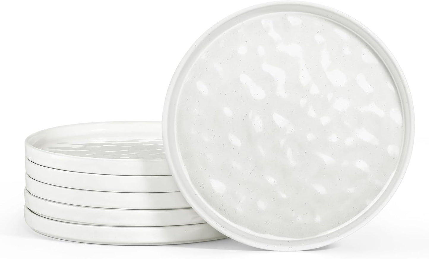 LIANYU Dinner Plates Set of 6, 7.9 Inch Large Ceramic Dessert Plate for Kitchen, Porcelain Serving Dishes for Salad Appetizer Cake Bread, Scratch Resistant, Microwave & Dishwasher Safe, Polar White