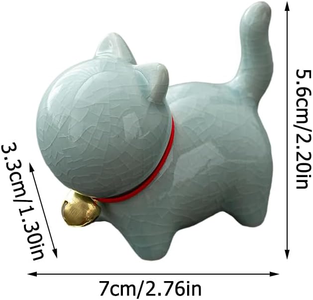Blue Ceramic Miniature Lucky Cat Statue - Tea Pet Cat Tabletop Ornaments & Home Office Decoration