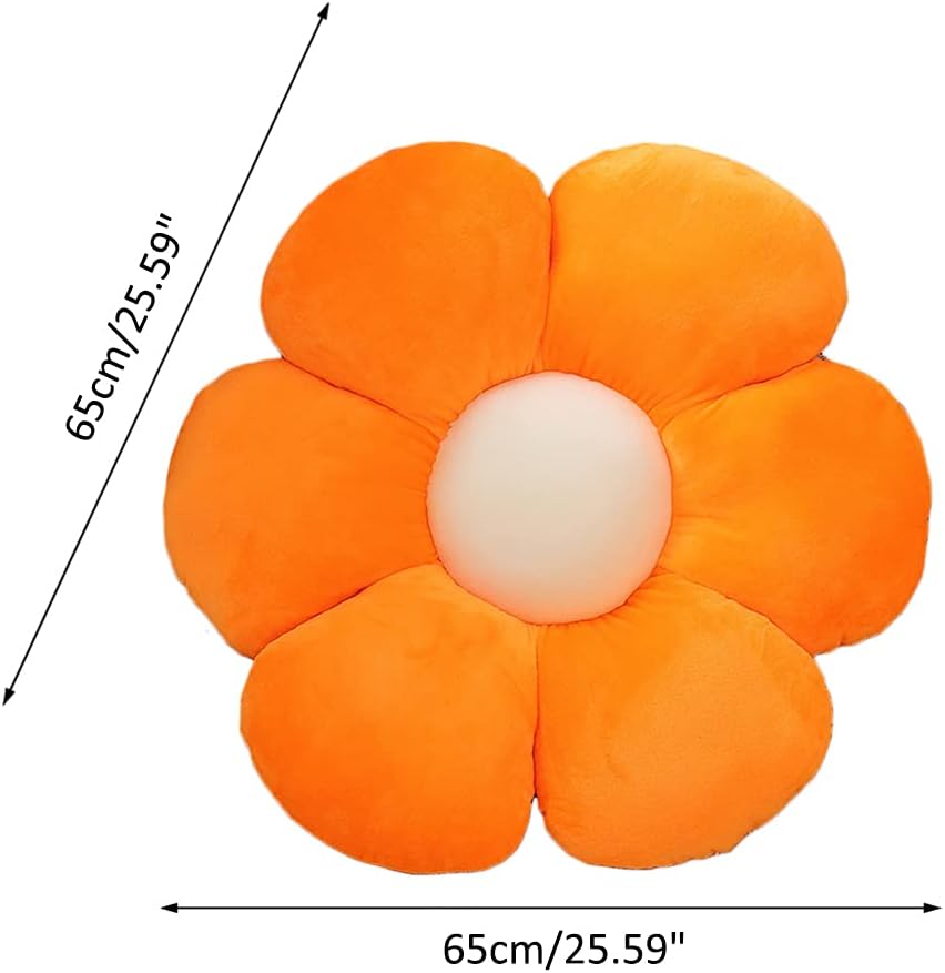 lannery Flower Plush Throw Pillows, Flower Floor Pillow Seating Cushion Toy for Reading, Room, Watching TV (25.6", Orange)