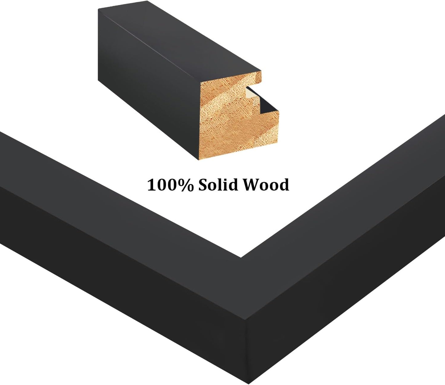 Egofine 8x12 Picture Frames Set of 4, Made of Solid Wood Covered by Plexiglass 5x7 and 6x8 with Mat or 8x12 without Mat, for Table Top Display and Wall Mounting Photo Frame Black