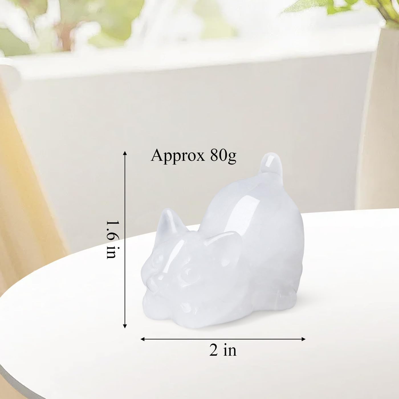 Clear Quartz Cat Decor Crystal Statue Carved Home Office Room Decor Figurines for Desk Sculpture Lazy Handcrafted Healing Stone Natural Gemstones Spiritual Gifts for Cat Lovers