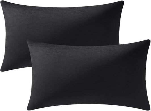Decorative Pillow Covers 12x20 Black: 2 Pack Cozy Soft Velvet Rectangular Throw Pillow Cases for Farmhouse Home Decor