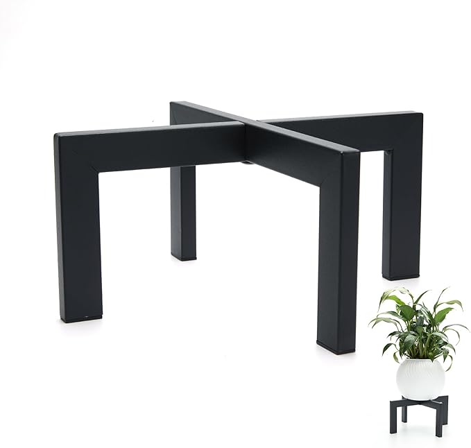Heavy-Duty Metal Plant Stands Indoor Outdoor, 2/3 Pack Modern Plant Holder & Rattan Stool - Low Short Black Plant Stands Fit 5-12 Inch Pots (Plant Not Included) (2Pcs)