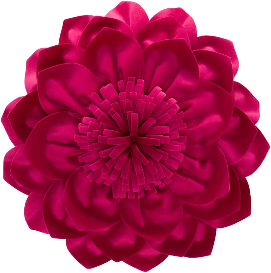 Decorative Throw Pillow 3D Flower Round Pillow Accent Handmade Cushion with Insert for Couch Bed Home Decor 14 inch Rose Red