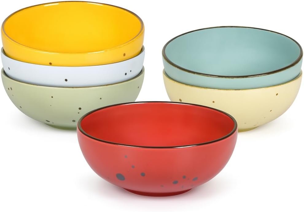 Esfour Round Porcelain Bowls - 20 Ounce - Set of 6 - Microwave, Oven, Dishwasher-Safe, Scratch Resistant, Porcelain Durable Small Dishes Bowls for Cereal, Salad, Pasta, Soup Dessert - Assorted Vivid