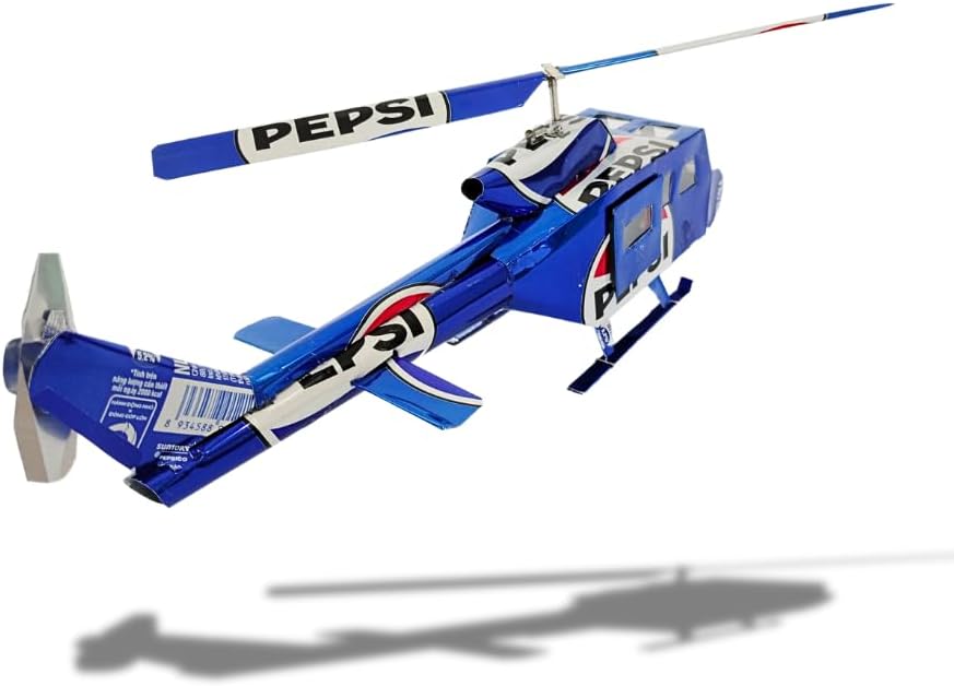 DYI Handcrafted Helicopter Model Made from Recycled Beer Cans — Small — Unique Gift for Beer Lovers, Dad, or Collectors — Eco-Friendly Bar Décor (Blue-Large)
