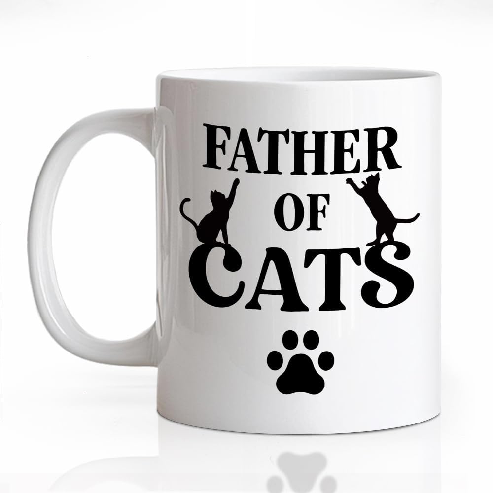 Father Of Cats Ceramic Coffee Mug for Men, Funny 11oz Black Cat Coffee Mug Gifts For Cats Lover, Novelty Fathers Day Christmas Birthday Present, Cat Dad Gifts