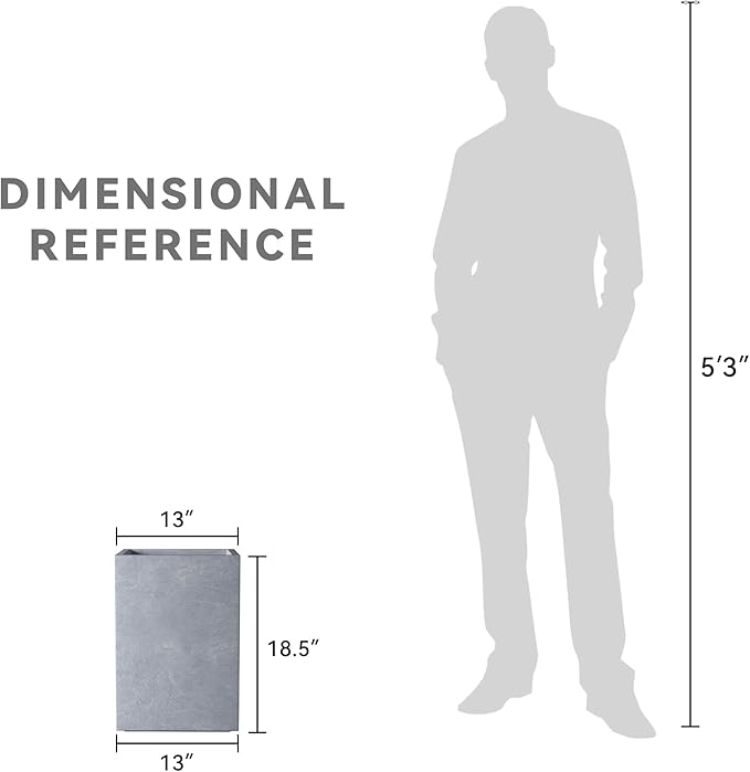 Kante 18.5" H Tall Rectangular Concrete Planters, Outdoor Indoor Lightweight Plant Pots with Drainage Hole and Rubber Plug, Modern Style for Home Garden Patio, Slate Gray