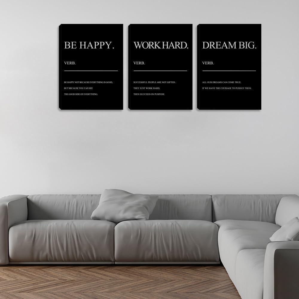 Large Motivational Work Hard Canvas Poster Painting Inspiring Wall Art Poster Black Wall Decor Framed Artwork Inspirational Black Wall Decor Wall Poster for Home Office Living Room (72"Wx36"H)