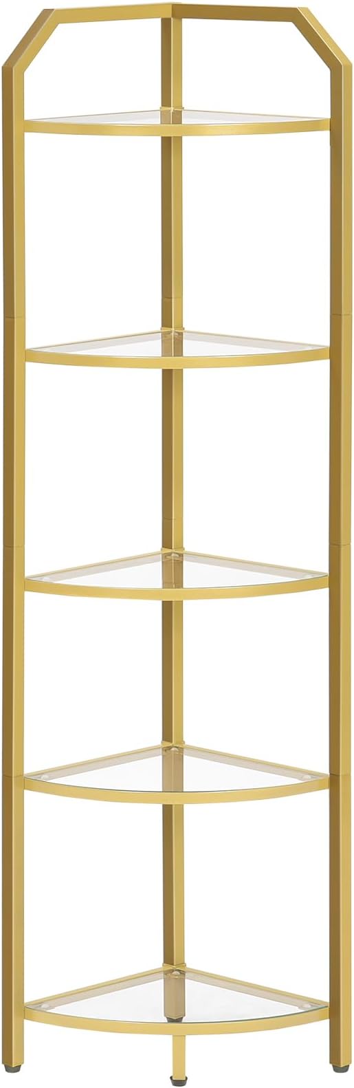 HOOBRO 5-Tier Corner Shelf Stand, Gold Corner Bookshelf, Tempered Glass Shelves, Bathroom Organizer, Corner Plant Stand, for Living Room, Study, Balcony, Home Office, Modern Style, Gold GD15CJ01