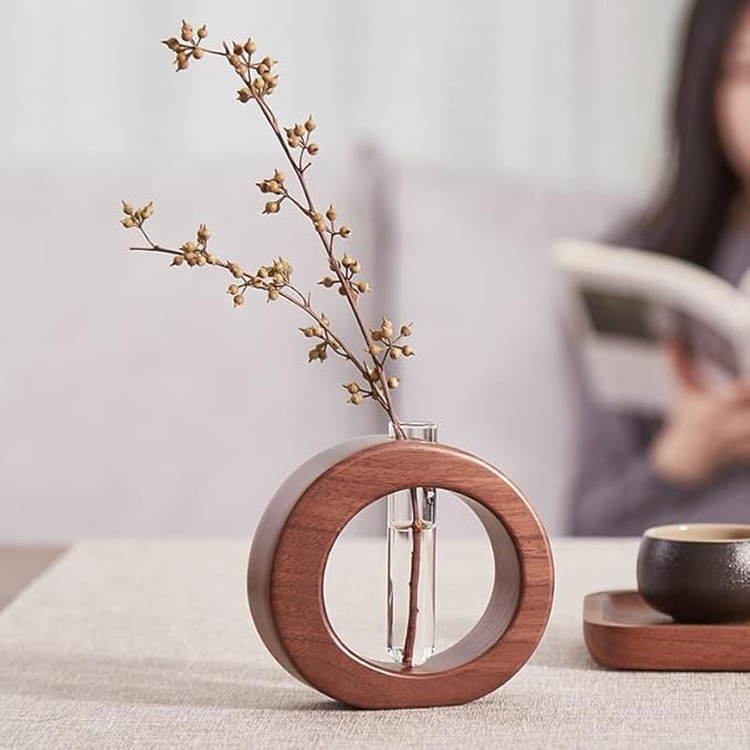 WONQEXZ Tabletop Vase,Modern Boho Planter Propagation Vase - Indoor Plant Pots for Desk Decor - Black Walnut Wooden Flower Vase - Plant Gift-Plants Not Included