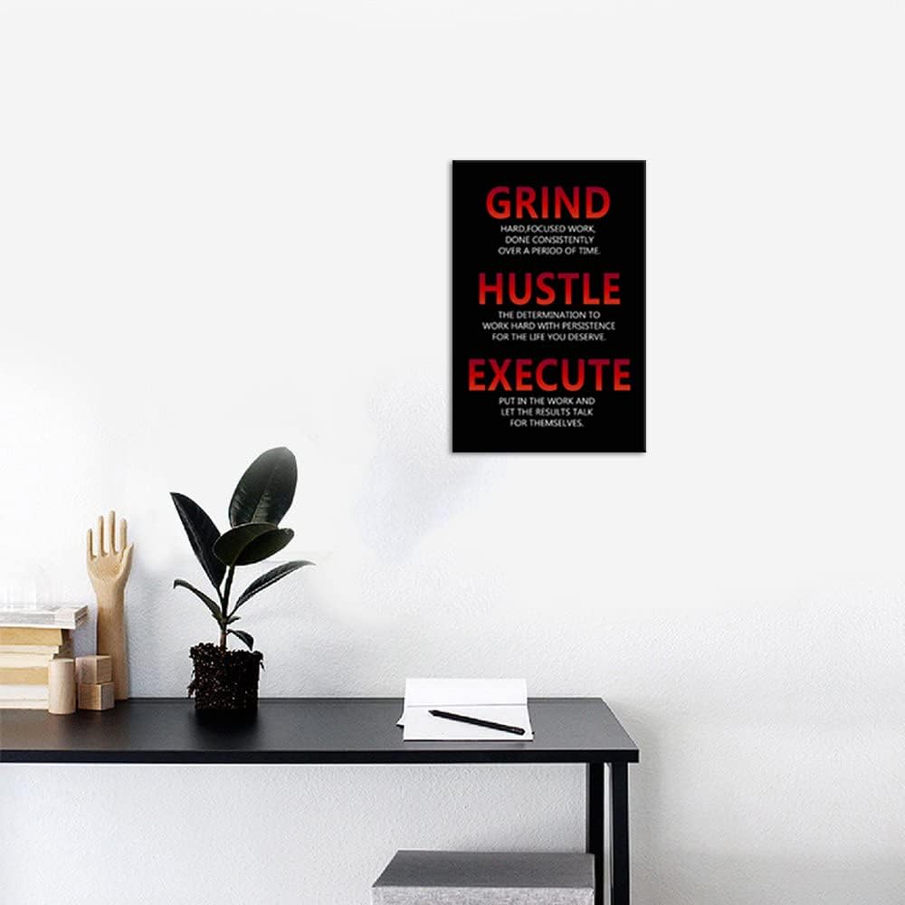 Inspirational Canvas Wall Art Grind Hustle Execute Posters Prints Motivational Office Decor Entrepreneur Quote Wall Picture Painting Artwork Living room Gym Framed Ready to Hang[12''W X 18''H]