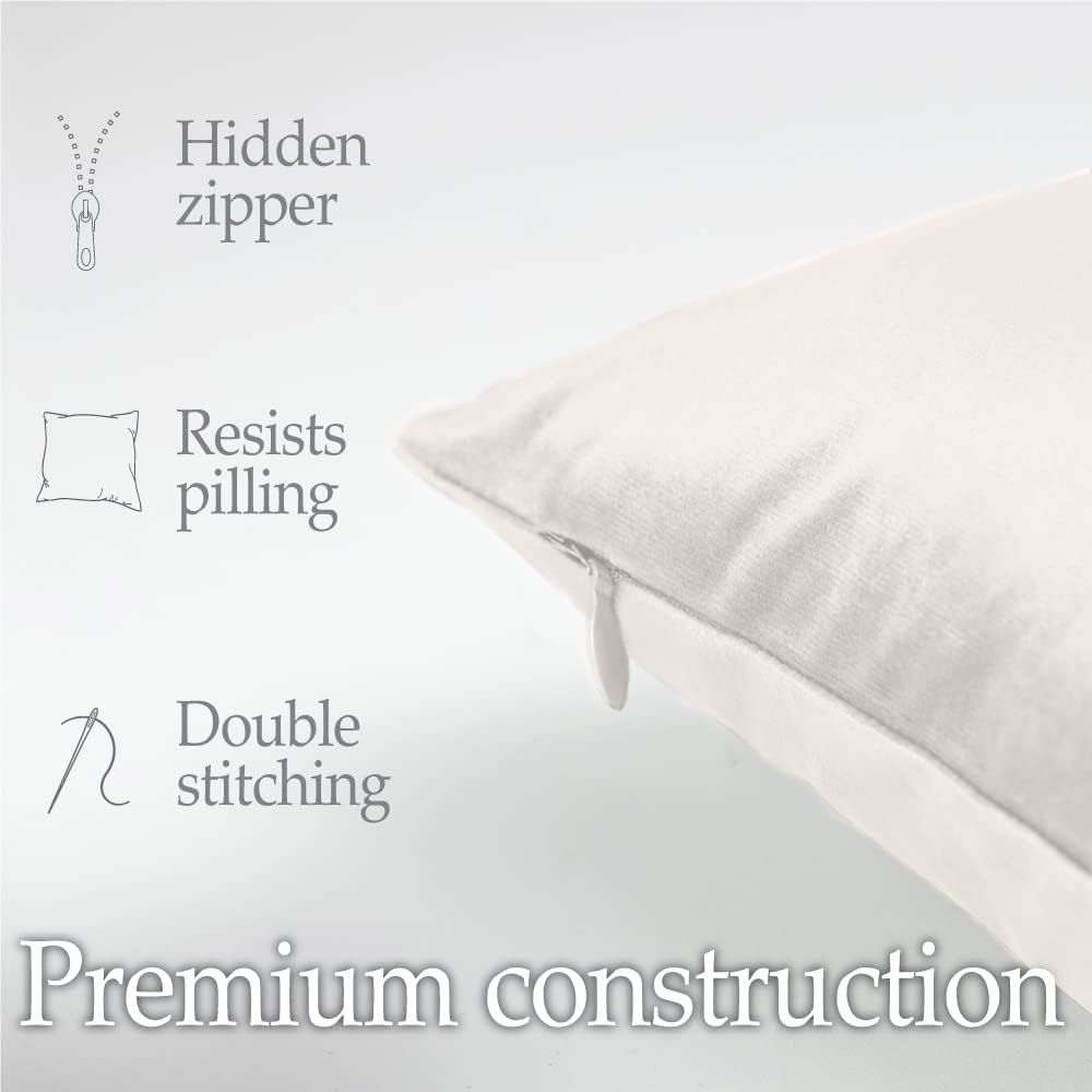lalaLOOM Velvet Throw Pillow Covers, Set of 2, 20x20 Decorative Square Pillows Home Decor, Soft Accent Cases, Silky Machine Washable Pillowcases for Sofa, Couch, Bedroom, Living Room, Cream