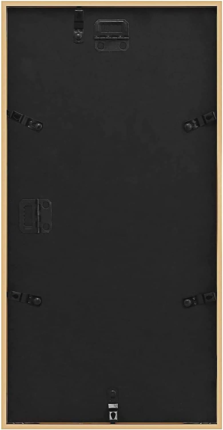 Frametory - 7x14 Aluminum Collage Picture Frame - Display 4x6 Pictures with 3 Openings Mat - Real Glass Front - Horizontal/Vertical Wall Mount - Gold 1 Pack