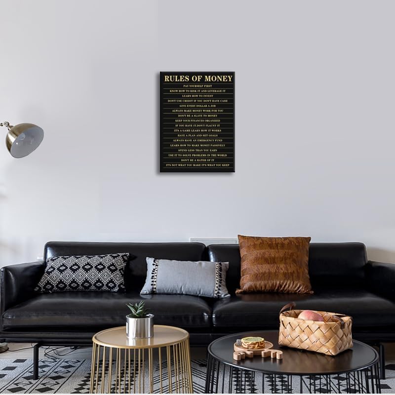 Inspirational Canvas Wall Art Rules of Money Motivational Posters and Prints Home Office Wall Decor Painting Artwork for School Bedroom Pictures Stretched and Framed Ready to Hang[18''W X 24''H]