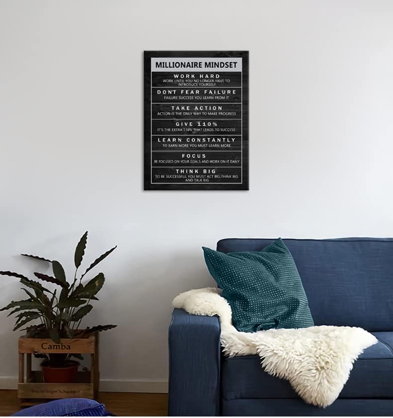 Millionaire Mindset Inspirational Canvas Wall Art Motivational Positive Quotes Office Home Decor Success Painting Poster Print Office Home Wall Decor Frame Ready to Hang[18"W x 24"H]