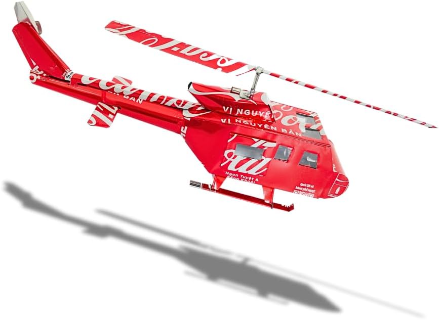 DYI Handcrafted Helicopter Model Made from Recycled Beer Cans — Small — Unique Gift for Beer Lovers, Dad, or Collectors — Eco-Friendly Bar Décor (Red-Large)