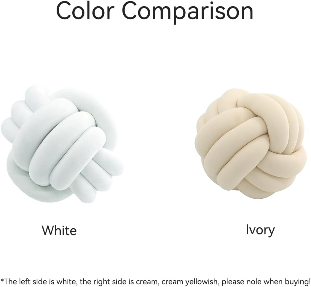 Ivory Knot Pillow Ball, Handmade Decorative Throw Pillow, Soft Round Knotted Cushion for Couch & Bedroom, Cute Home Decor, Braided Pillow for Living Room (10.6 Inches)